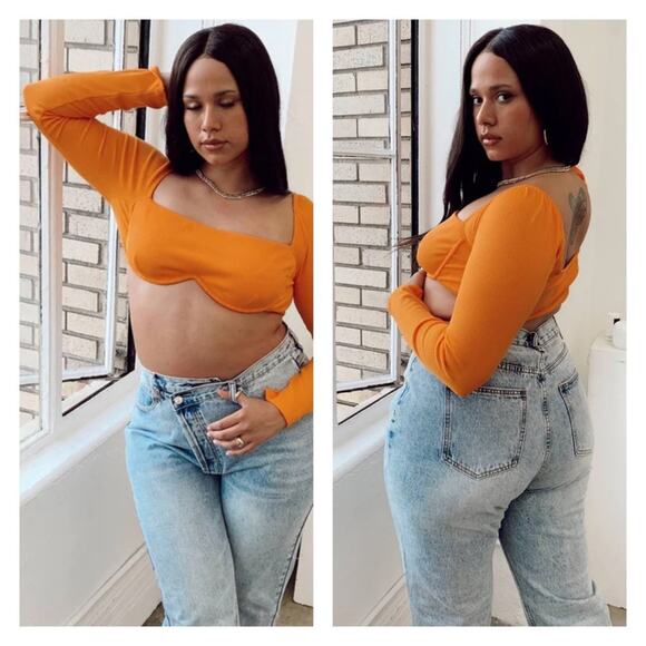 Princess Polly Becca Long Sleeve Crop Top in Orange Curve - Picture 1 of 10